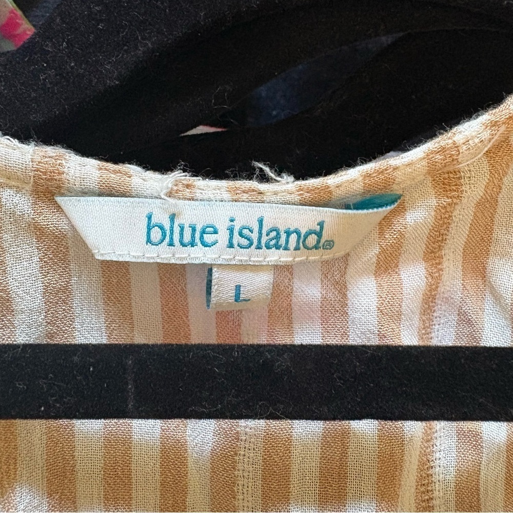 Blue Island Tan and White Striped Top - Picture 3 of 3